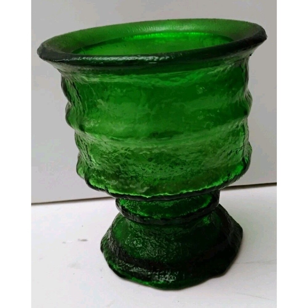 Vintage LE Smith 916 Textured Ice Green Glass 3 Way Candle Holder Vase 5"